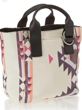Lucky Brand Cream Canvas Tote with Pink, Purple and Peach Tribal Print